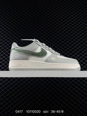 Nike Air Force 1 07 LV8 PEACEMINUSONE Multi-color Options Navy Cream Light Blue Cream Grey Cream Dark Green Cream With Glitter Swoosh And Daisy Embroidery EU 36-45 Half Sizes Available Lifestyle - Unisex (BS-72035)