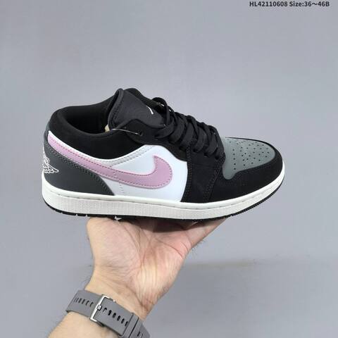 Jordan Air Jordan 1 Low Black White Gray Pink 36 46B Casual - Women's (BS-65799)