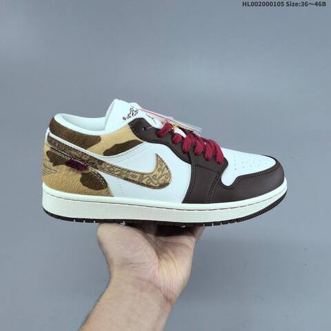 Jordan Air Jordan 1 Low White Brown Burgundy Gold 36 46B Casual - Women's (BS-67099)