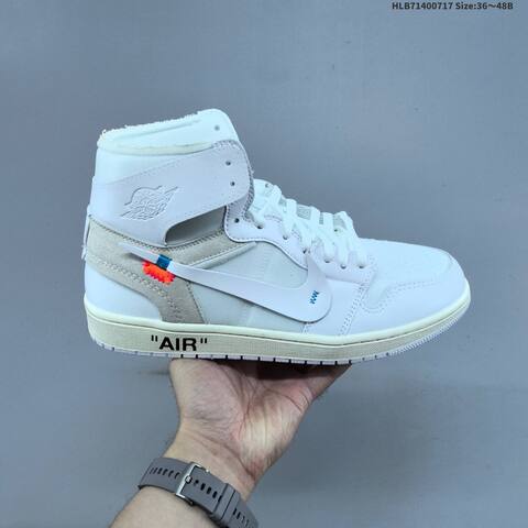 Nike Off-White x Air Jordan 1 Retro High OG White Cream With Gray Suede And Orange Blue Accents 36 48B Casual - Women's (BS-66145)