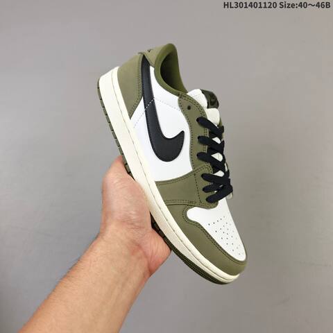 Nike Air Jordan 1 Retro Low OG White Olive Black 40 46 Casual - Men's (BS-63427)