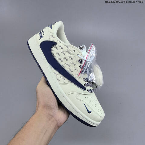 Nike Air Jordan 1 x Travis Scott Cream Navy With Stussy Script And Blue Laces 36 45B Lifestyle - Women's (BS-67065)