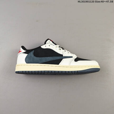 Nike Air Jordan 1 Low Travis Scott Black White Cream With Blue Accents 40 47 5 Lifestyle - Men's (BS-63426)