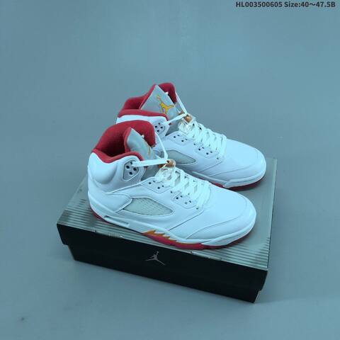Jordan Air Jordan 5 Retro White Red Orange 40 47 5 Basketball - Men's (BS-65810)