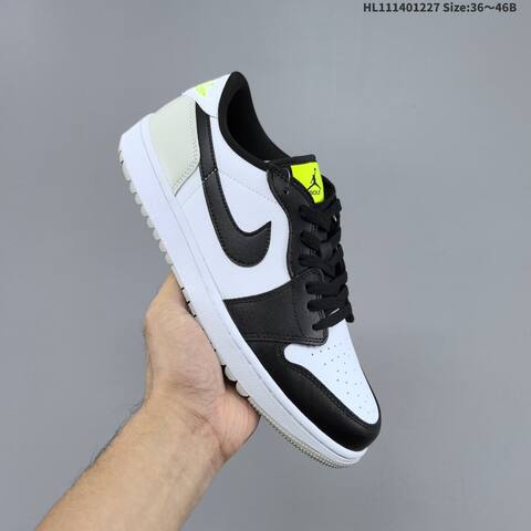Nike Air Jordan 1 Low Black White With Neon Yellow Accents 36 46B Casual - Women's (BS-67249)