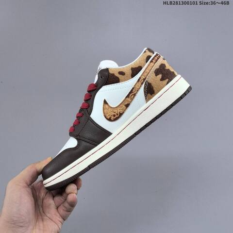 Nike Air Jordan 1 Low White Brown Red Leopard Print 36 46 Lifestyle - Unisex (BS-67141)