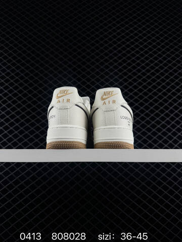 Nike Air Force 1 07 LV8 Off-white With Multicolor Monogram Print Black Swoosh Outline Gold Branding Gum Outsole EU 36-45 Lifestyle - Unisex BS-72135