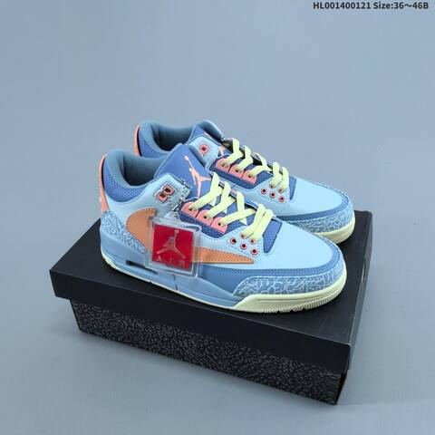 Jordan Air Jordan 3 Retro Light Blue Pink Peach Neon Yellow 36 46B Basketball - Women's (BS-66896)