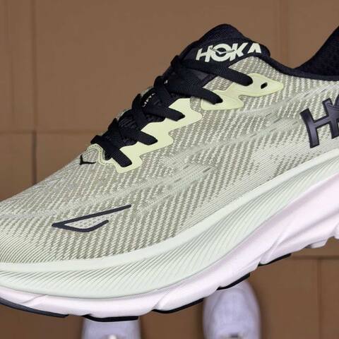 HOKA ONE ONE Clifton 9 Light Green Black White Running Shoe Running Sneakers (BS-86873)