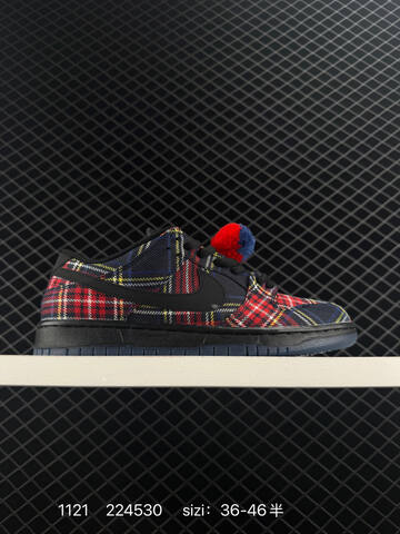 Nike Dunk Low Black Red Tartan Plaid EU 36-46 5 Casual - Unisex (BS-74079)