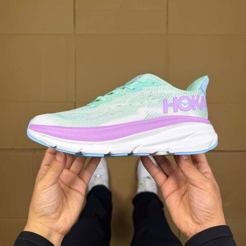HOKA Clifton 9 Mint Green Purple White Light Blue Running Shoe Running Sneakers BS-86874