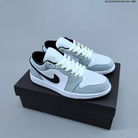 Jordan Air Jordan 1 Low White Gray Black With Blue Lightning Accents 36 46 Basketball - Unisex (BS-67202)