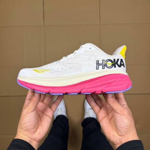 HOKA ONE ONE Clifton 9 White Pink Yellow Cream Purple Running Shoe Running Sneakers BS-86878