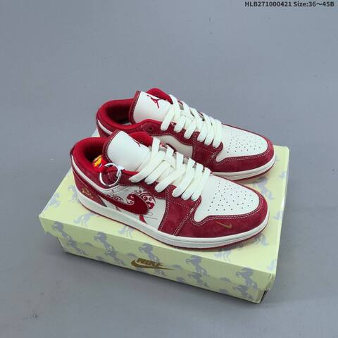 Nike Air Jordan 1 Low Black White Red 36 45 Casual - Unisex (BS-66107)