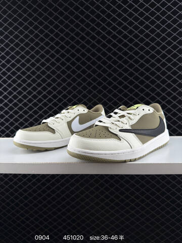 Jordan Travis Scott x Air Jordan 1 Low Golf Sail Olive Black White Neon EU 36-46 Sneaker - Unisex BS-80769