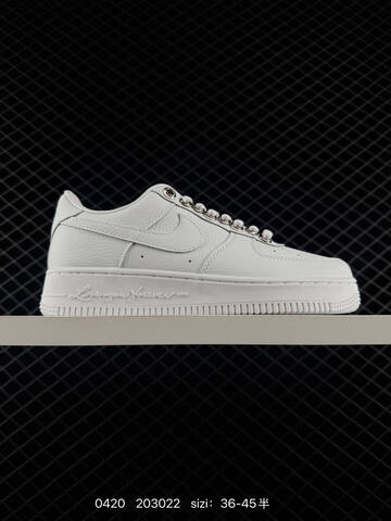Nike Air Force 1 Triple White NOCTA x Chrome Hearts Custom With Metallic Silver Eyelets Lace Lock Love You Forever Embossed Heel Also All-black Variant With Rhinestone Swoosh And Heel Detailing EU 36-45 Half Sizes Available Lifestyle - Unisex (BS-71983)