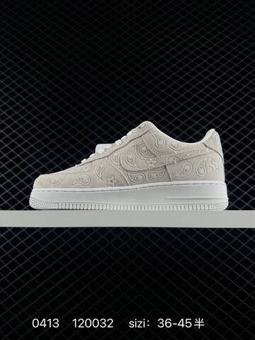 Nike Air Force 1 07 Low Black With Gold Accents Light Beige White Paisley Suede EU 36-45 Half Sizes Available Lifestyle - Unisex (BS-72141)