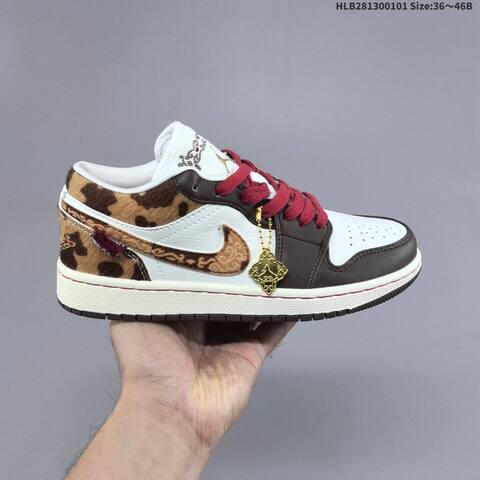 Nike Air Jordan 1 Low White Brown Red Leopard Print 36 46 Lifestyle - Unisex (BS-67141)