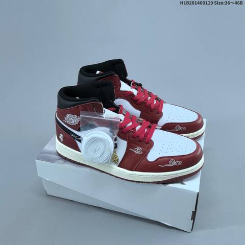 Jordan Air Jordan 1 Mid White Red Burgundy Black EU 36-46 Basketball - Unisex (BS-66919)