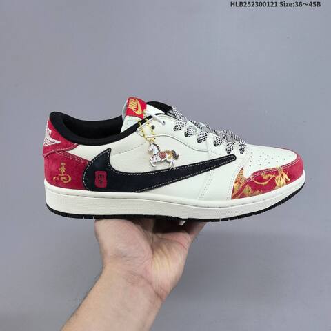 Nike Air Jordan 1 Low White Red Black 36 45B Lifestyle - Women's (BS-66906)