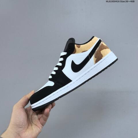 Jordan Air Jordan 1 Low Black White Tan Pony Hair And Navy White Light Blue EU 36-46 Basketball - Unisex (BS-66173)
