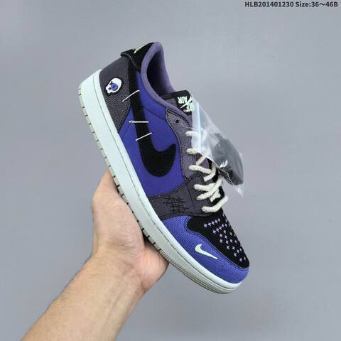 Nike Air Jordan 1 Low OG Black Purple Gray With White Laces 36 46 Casual - Unisex (BS-67179)