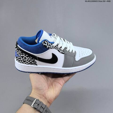 Jordan Air Jordan 1 Low White Gray Blue Black With Elephant Print 36 46B Casual - Women's (BS-65811)