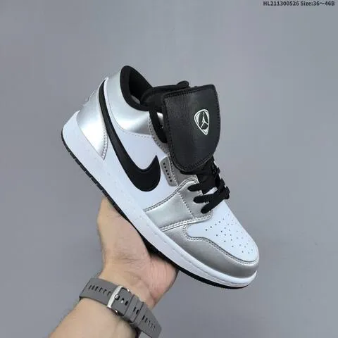 Jordan Air Jordan 1 Low SE Silver White Black 36 46B Casual - Women s BS-65879