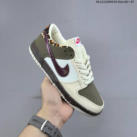 Nike SB Dunk Low Pro Cream Olive White Burgundy Leopard EU 36-47 Skate Shoe - Unisex BS-60642