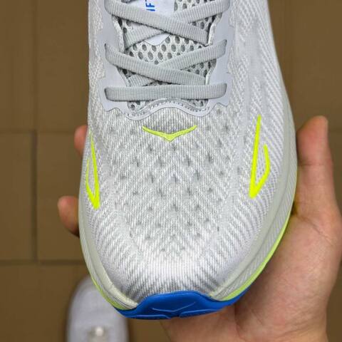 HOKA ONE ONE Clifton 9 Grey Neon Yellow Blue White Running Shoe Running Sneakers (BS-86871)