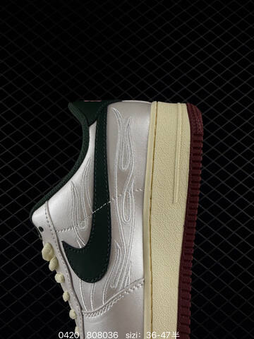 Nike Air Force 1 07 Low Metallic Silver With Dark Green Swoosh Cream Midsole Burgundy Outsole Cream Laces EU 36-47 Half Sizes Available Lifestyle - Unisex BS-71980