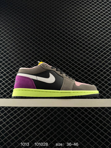 Jordan Air Jordan 1 Low Grey Pink Purple Yellow Neon Green EU 36-46 Sneaker - Unisex (BS-80529)