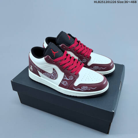 Nike Air Jordan 1 Low White Burgundy Red Black 36 46 Lifestyle - Unisex (BS-67255)