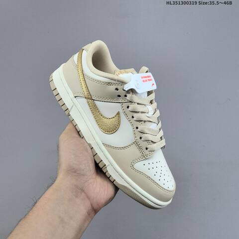 Nike Dunk Low Gold Swoosh Sail Beige Gold White EU 35 5-46 Skate Shoe - Unisex BS-61250