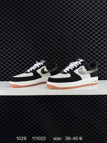Nike Air Force 1 Low Retro Black White With Camo Metallic Swoosh And Gum Sole EU 36-45 Casual - Unisex (BS-74493)