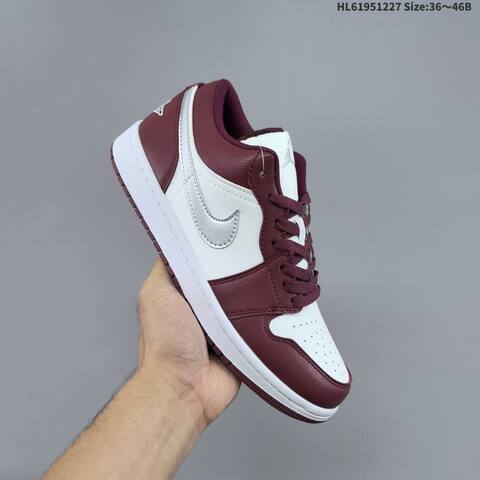 Jordan Air Jordan 1 Low Burgundy And White With Gray Swoosh 36 46 Basketball - Unisex (BS-67247)