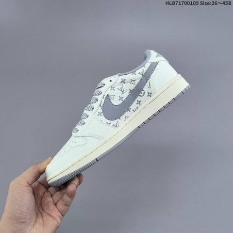 Nike Air Jordan 1 Low Travis Scott x Louis Vuitton DIY White Gray Cream 36 45 Lifestyle - Unisex (BS-67090)