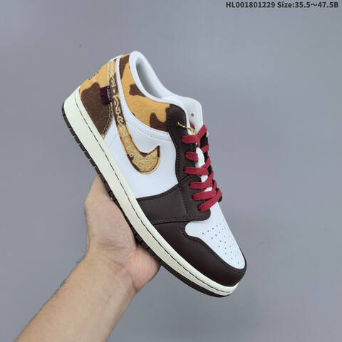 Air Jordan Air Jordan 1 Low White Brown Gold Red 35 5 47 5 Lifestyle - Unisex (BS-67208)