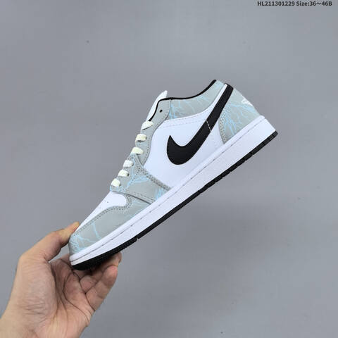 Jordan Air Jordan 1 Low White Gray Black With Blue Lightning Accents 36 46 Basketball - Unisex (BS-67202)