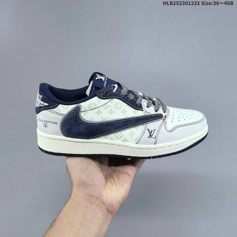 Nike Air Jordan 1 White Navy Blue Grey With Monogram Print EU 36-45 Lifestyle - Unisex (BS-67161)