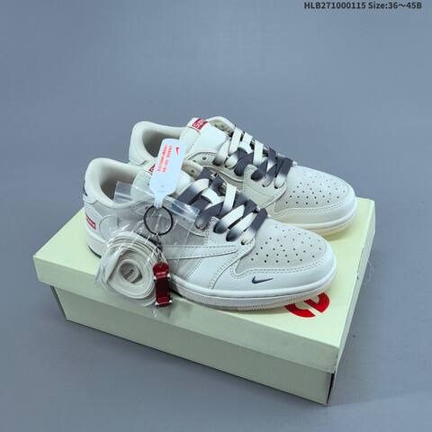 Nike Air Jordan 1 White Cream Black With Red Supreme-style Accents 36 45B Lifestyle - Women s BS-66962