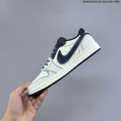 Nike Air Jordan 1 White Navy Blue Grey With Monogram Print EU 36-45 Lifestyle - Unisex (BS-67161)