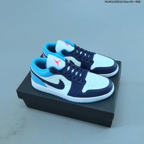 Jordan Air Jordan 1 Low White Light Blue Navy Gray 36 46B Lifestyle - Women's (BS-65934)