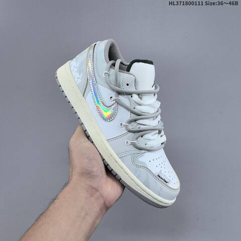 Jordan Air Jordan 1 Low White Light Grey Iridescent Silver EU 36-46 Casual - Unisex (BS-67015)