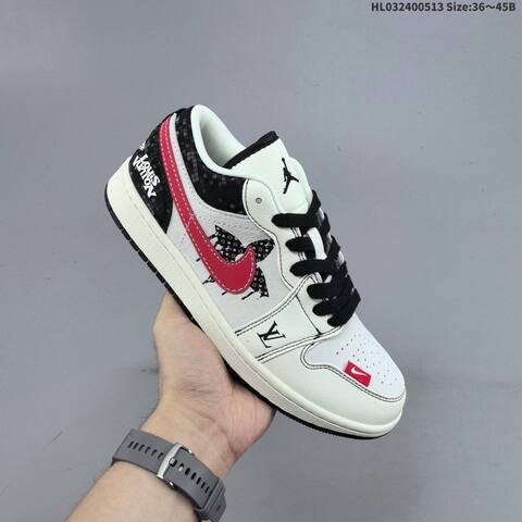 Jordan Air Jordan 1 Low White Black Red 36 45B Lifestyle - Women s BS-65974