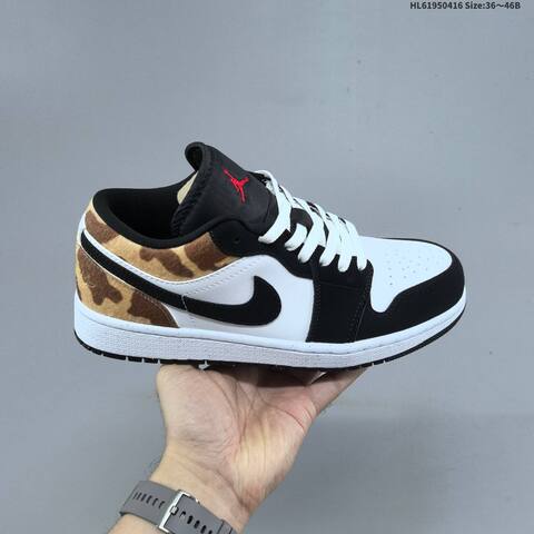 Jordan Air Jordan 1 Low Black White Tan Pony Hair And Navy White Light Blue EU 36-46 Basketball - Unisex (BS-66173)
