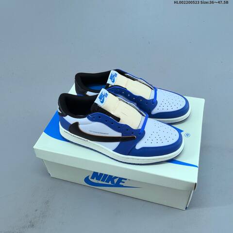 Jordan Travis Scott x Fragment Design x Air Jordan 1 Low OG SP White Black Royal Blue EU 36-47 5 Casual - Unisex (BS-65893)
