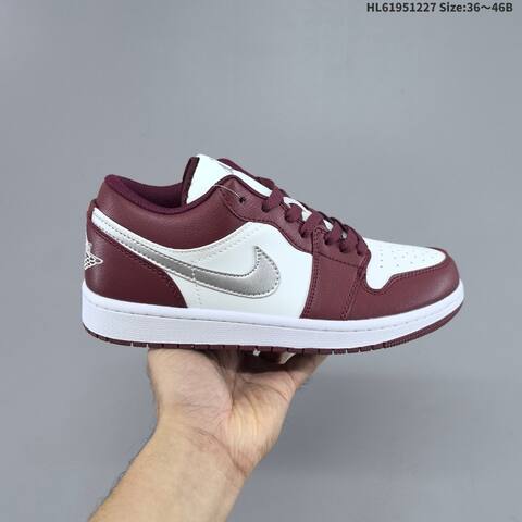 Jordan Air Jordan 1 Low Burgundy And White With Gray Swoosh 36 46 Basketball - Unisex (BS-67247)