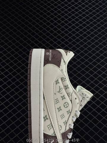 Jordan Travis Scott x Air Jordan 1 Low Louis Vuitton Custom DM7866-003 Sail Brown Olive White EU 36-45 Sneaker - Unisex BS-81309
