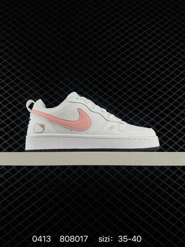 Nike Court Borough Low White With Pink Swoosh Hello Kitty Custom Graphic Details Black Outsole 35-40 Lifestyle - Unisex (BS-72134)